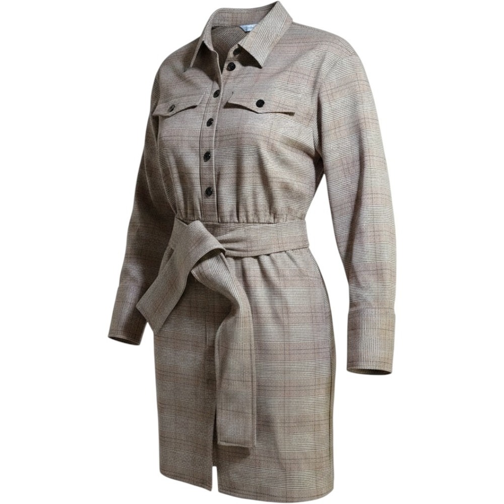 $135 S Erfani UNIQUE Plaid wrap Shirt dress Long Sleeve Button Up Brown‎ berry
